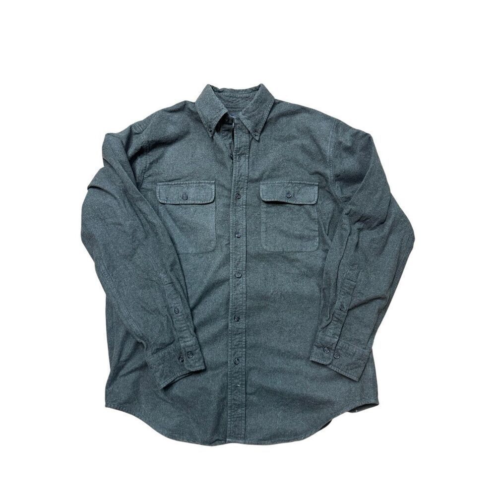 Vintage Lands End Green Heavy Weight Flannel Shirt Medium 15-15.5